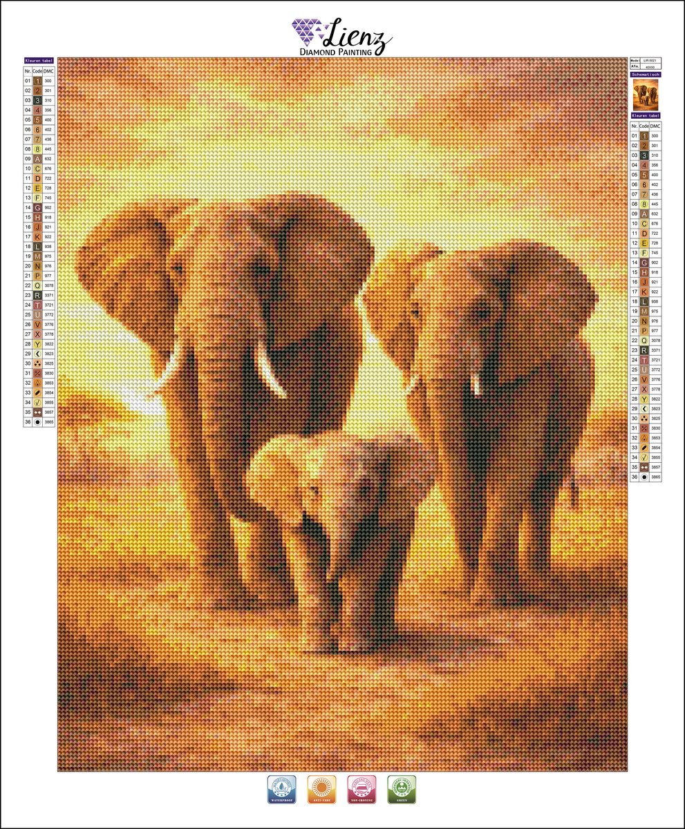 Lienz® Diamond Painting volwassenen 40x50cm – Rond – Olifanten familie — afbeelding 2