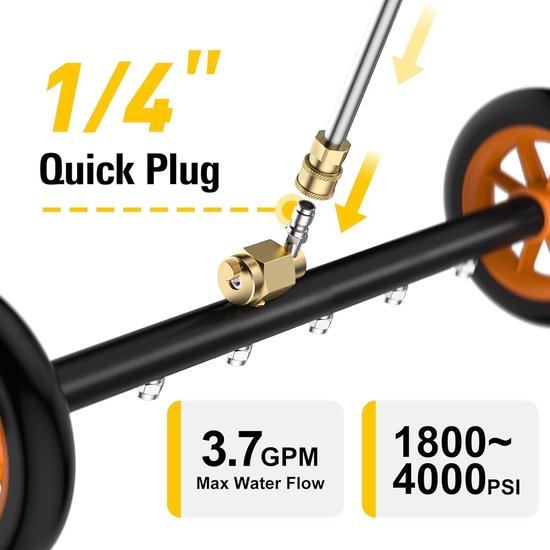 SnelShoppen - Double Function Vloerreiniger voor Hogedrukreiniger, 4000 PSI, 2-in-1, Inclusief 90 Graden Hoekbuis, 16 Inch Drukreinigers, Oranje van Snelshoppen — afbeelding 3