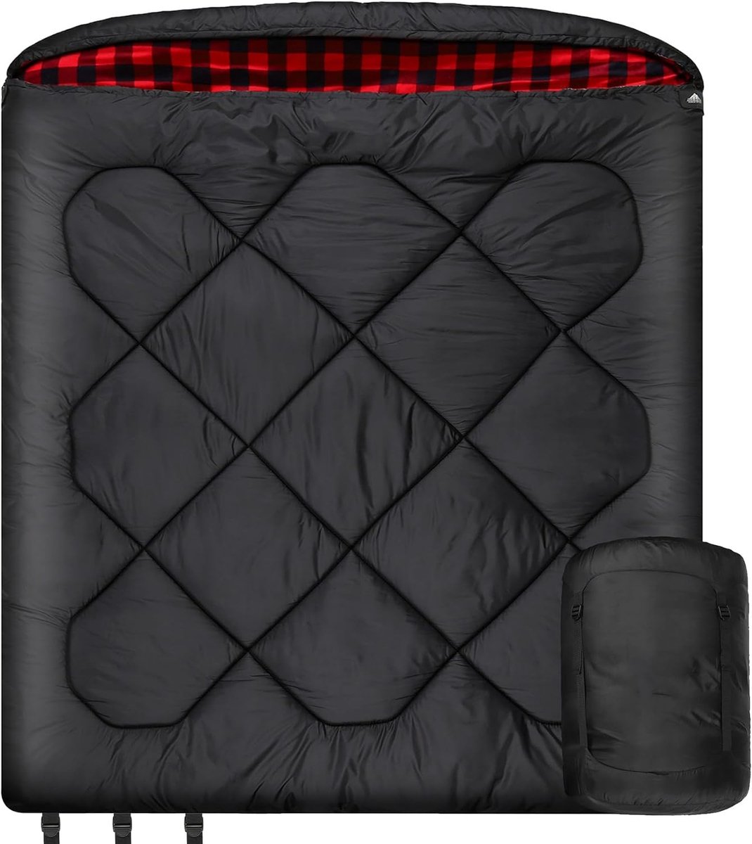 SnelShoppen - Winter 0 Graden Dubbele Slaapzak, Dubbel Brede Koning Slaapzak met 100% Katoenen Flanel Voering, Warm en Waterdicht 2-Persoons Slaapzak