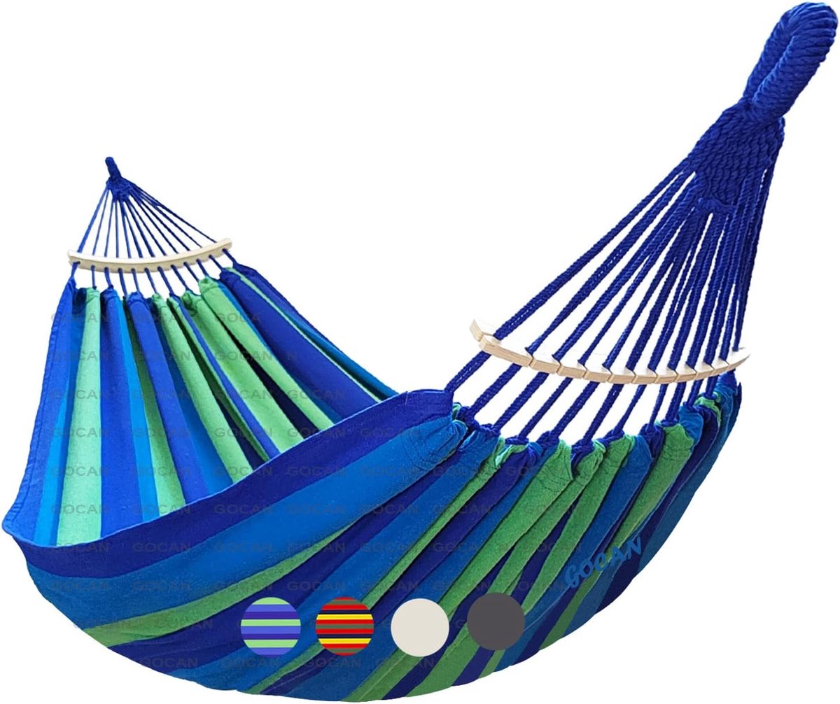 Hangmat 2 personen 220 x 160 cm - Katoenen hangmat - Rood met stok - Ideaal voor tuin of balkon - ShopVlot