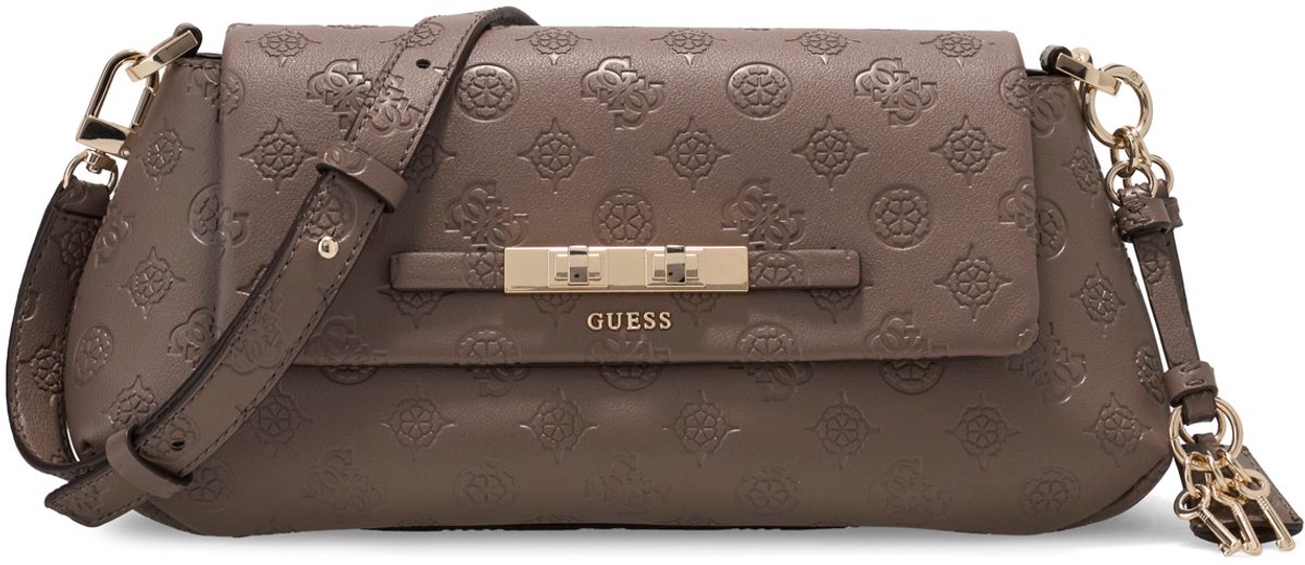 GUESS schoudertas Carmella Flap Crossbody Taupe Logo
