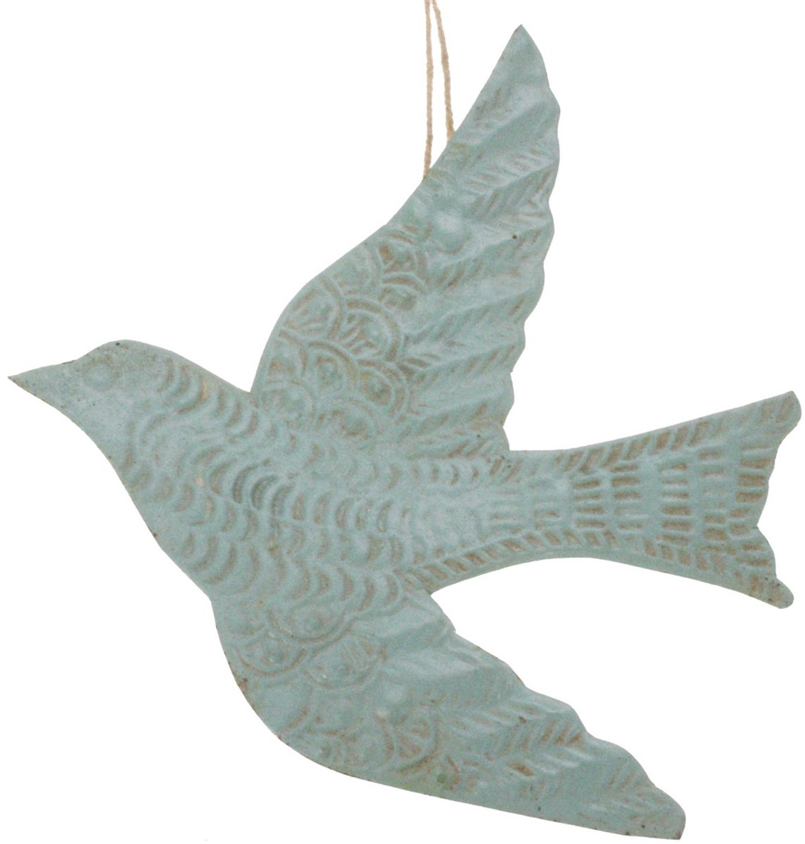 Vogel ornament roestig/ turkoois, 15x15cm