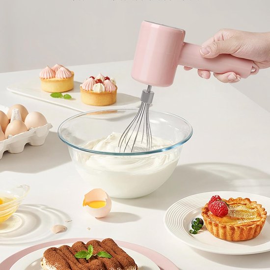 Automatische Eierklopper - Elektrische Garde - Bakken en Koken - Stil en Draadloos - 3 Snelheden - Roze — afbeelding 3