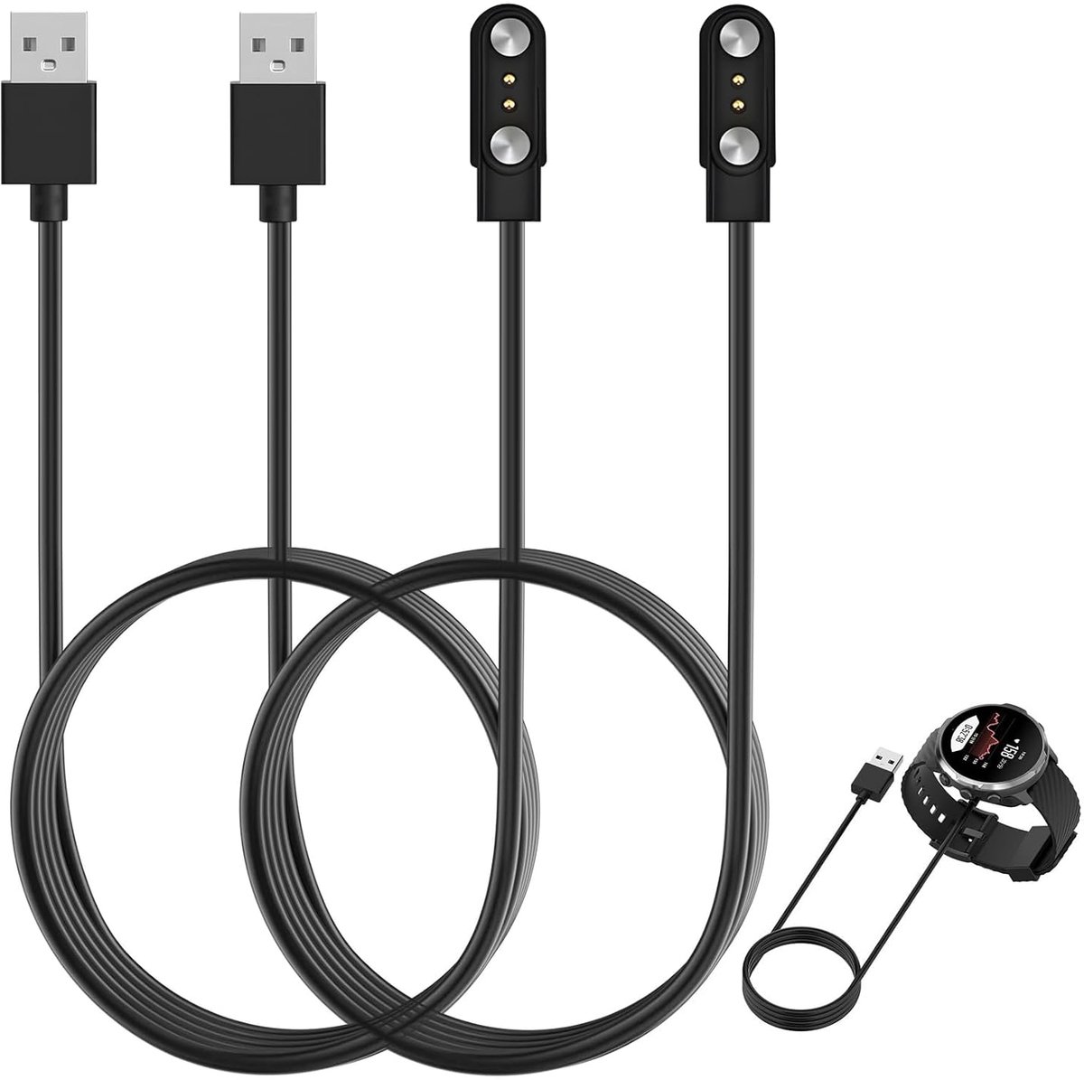 Smartwatch Oplaadkabel 2-Pins - 2 Stuks - Universeel en Compatibel - Ideaal voor meerdere smartwatches - ShopVlot