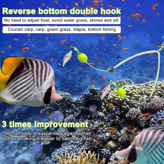 Set van 6 Dubbele Vishaak met Omgekeerde Basis Koord - Ideaal voor Zoet- en Zoutwater, Perfect voor Forel en Andere Vissen van Merkloos — afbeelding 3