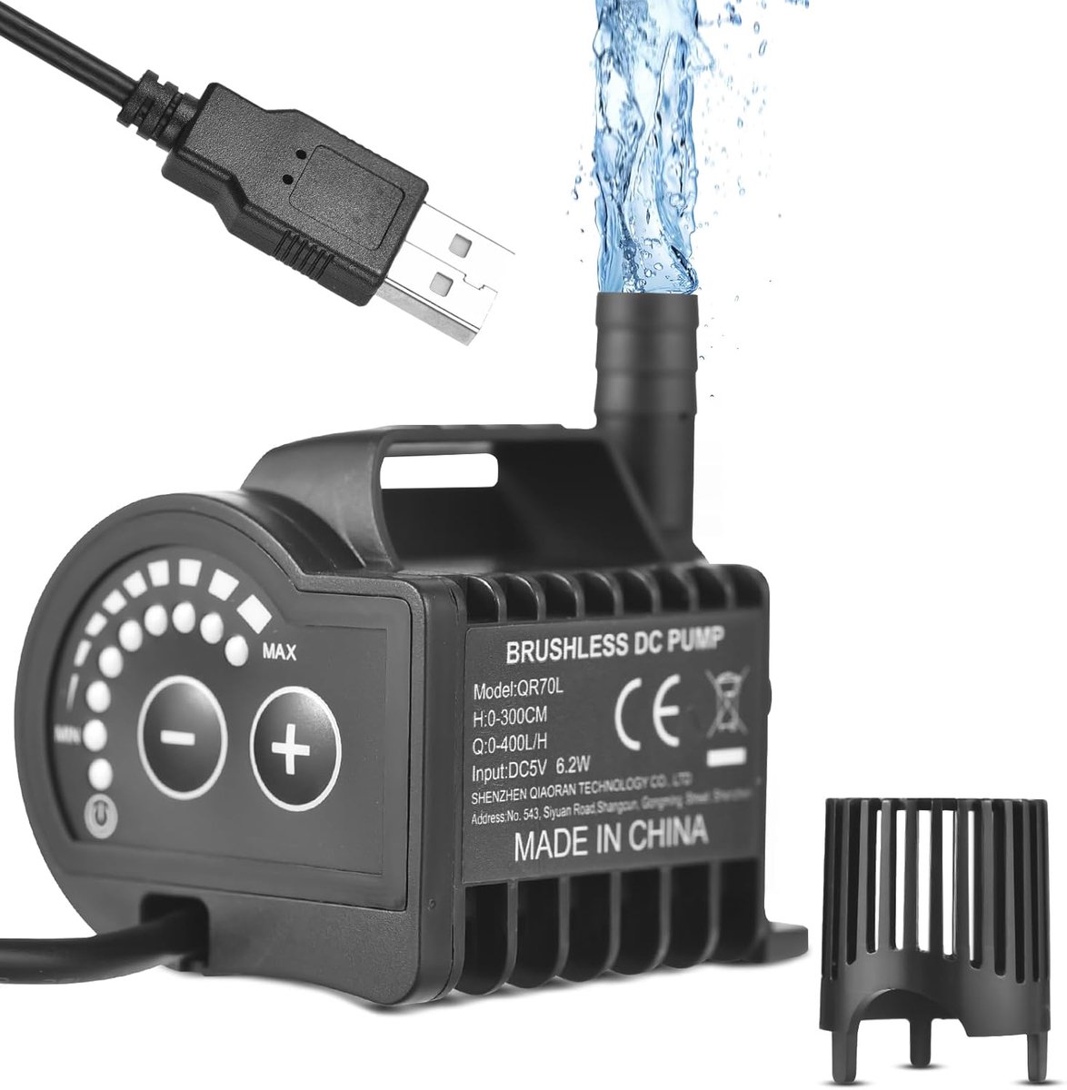 Mini onderwaterpomp 5 V - 8 niveaus snelheid - 600 l/h capaciteit - ideaal voor fonteinen - ShopVlot