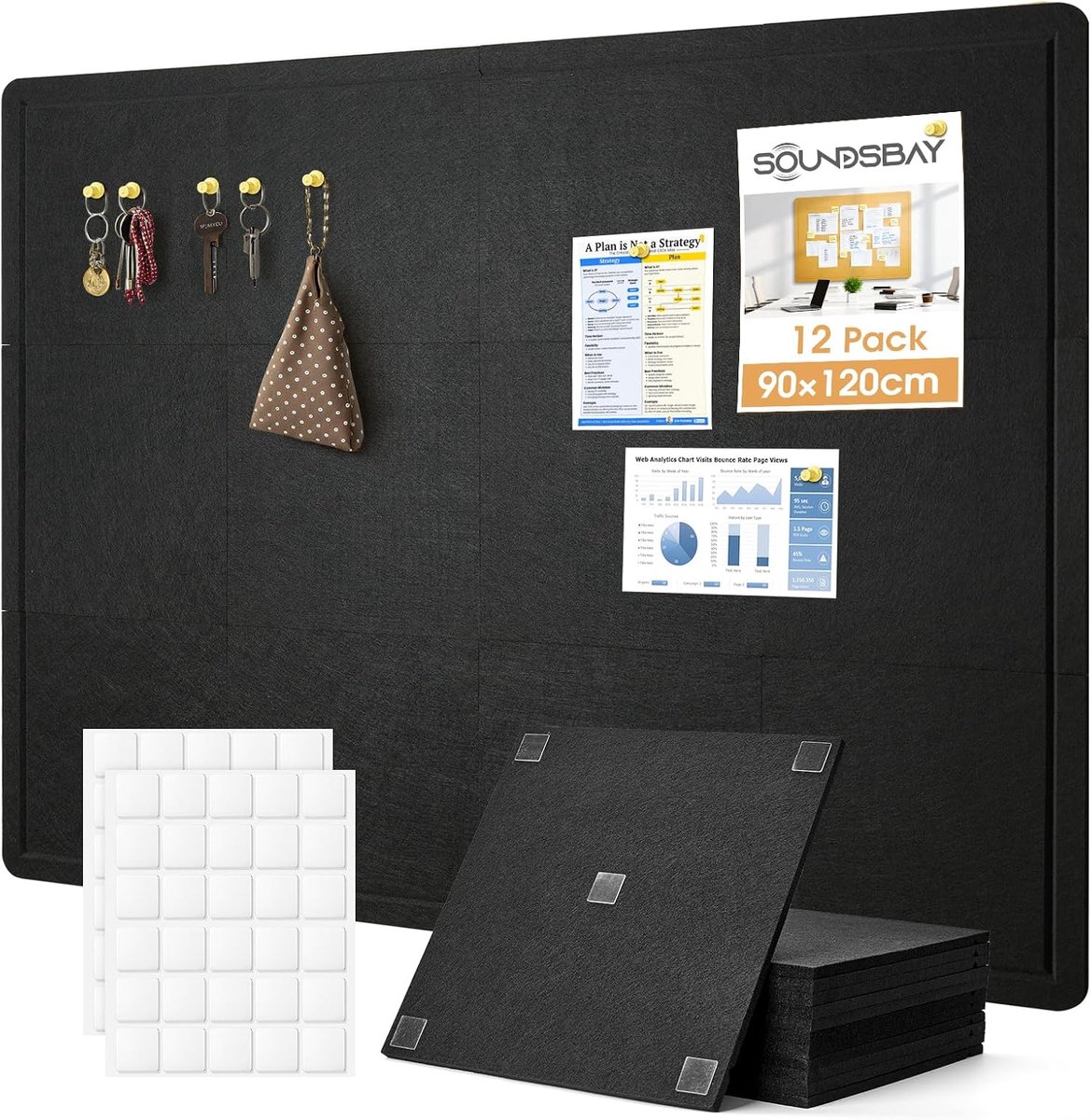 Prikbord 120 x 90 cm - vilt - zelfklevend - ideaal voor kantoor en keuken - ShopVlot