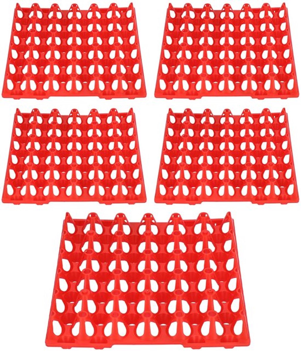 5 stuks 30-cellen plastic eierrek, stapelbare multifunctionele eieropslagcontainer voor opslag, transport, thuis, boerderijbenodigdheden (28,7 * 28,2 cm) (rood)