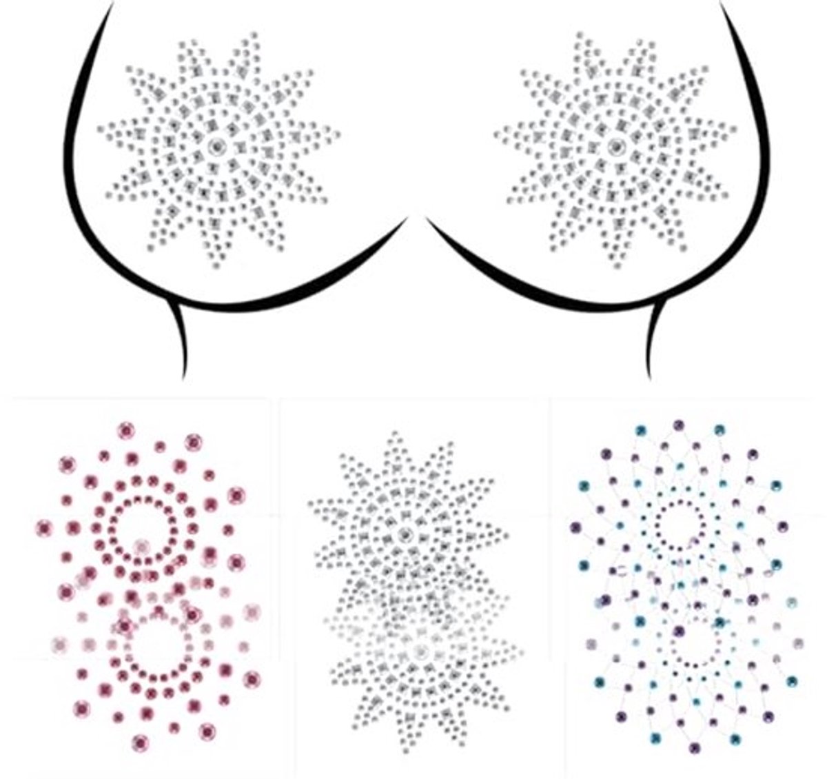 3 Pairs Strass Tepelcovers, Herbruikbare Crystal Patties Tattoo Borst Tepel Stickers voor Vrouwen Halloween
