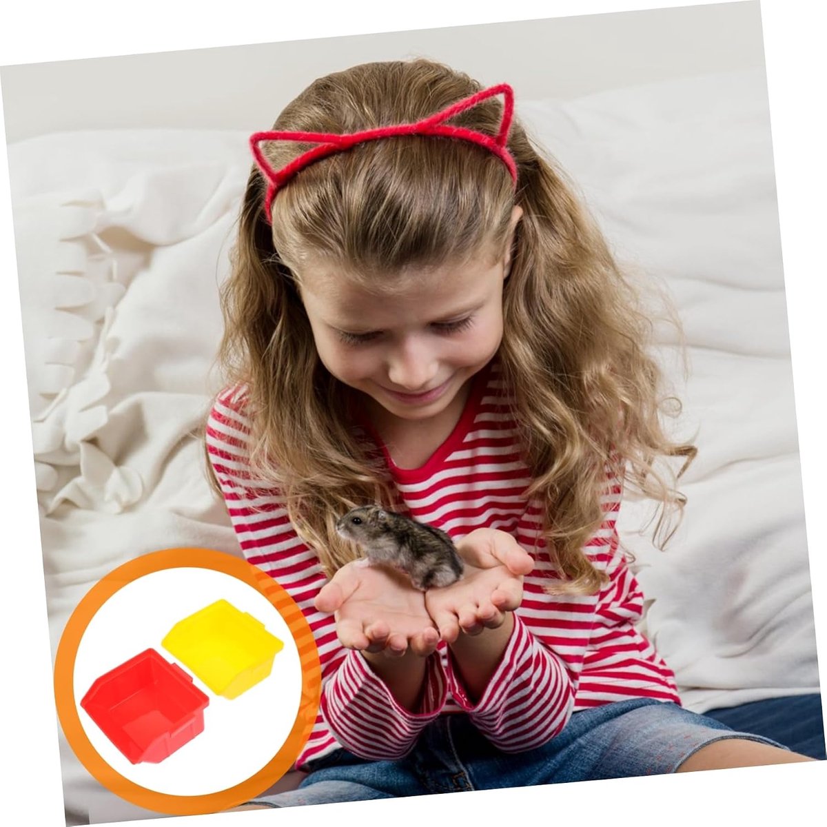 Hamster Toilet - Gerbil Badhuis - Zindelijkheidstraining - Multifunctioneel Ontwerp - 10.5 x 9.5 x 5 cm - Rood en Geel