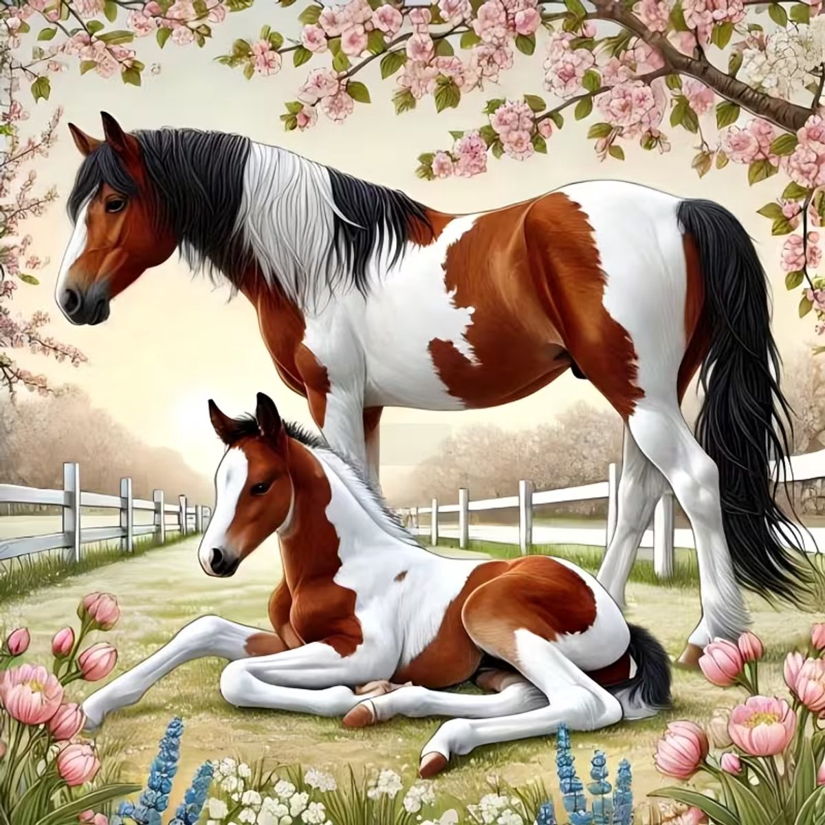 diamond painting paard met veulen 20 x 20 cm