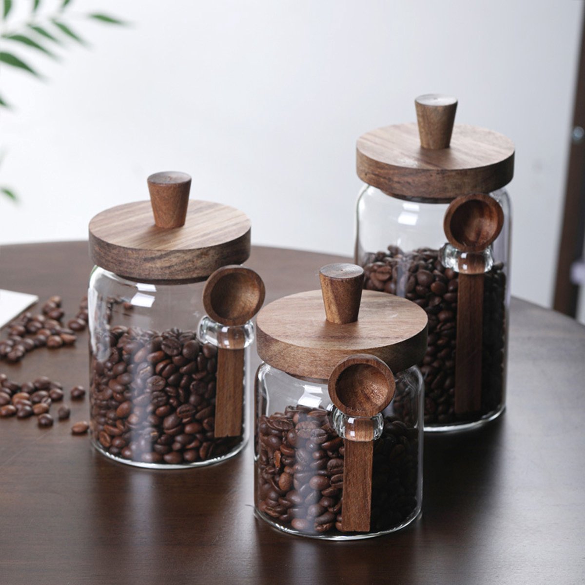 Koffiebonenpot 3 stuks, borosilicaatglas, luchtdicht, 15/18.5/25OZ, niet magnetronbestendig