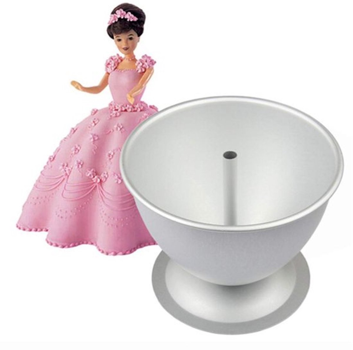 Prinsessenpoppenjurk cakevorm, 8 inch, gemaakt van aluminium van voedingskwaliteit, geanodiseerde afwerking, geborsteld en mat, verleidelijke grote cakevorm met gebogen oppervlak