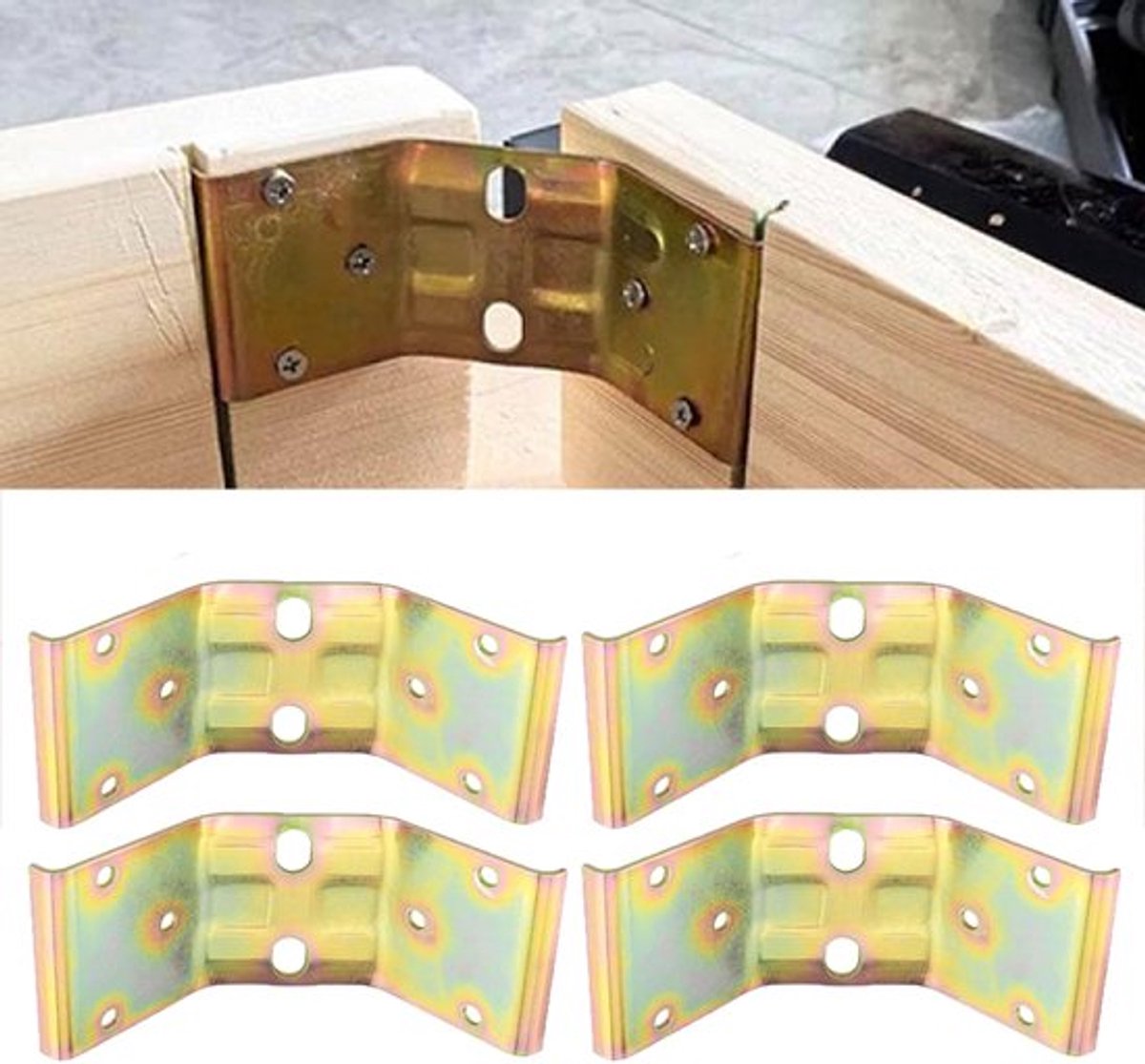 4 stuks hoekbeugelbeugels voor tafelpoten, stalen hoekbeugel frame-bevestigingen voor salontafels, bureaus, bedlatten (opbouwmontage)