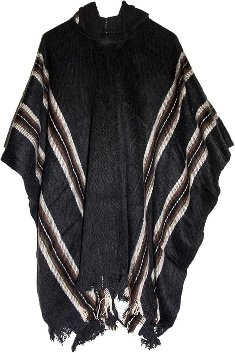Alpaca wol poncho met capuchon - handgemaakt - fleece gebreid - perfect voor buitengebruik - SnelShoppen
