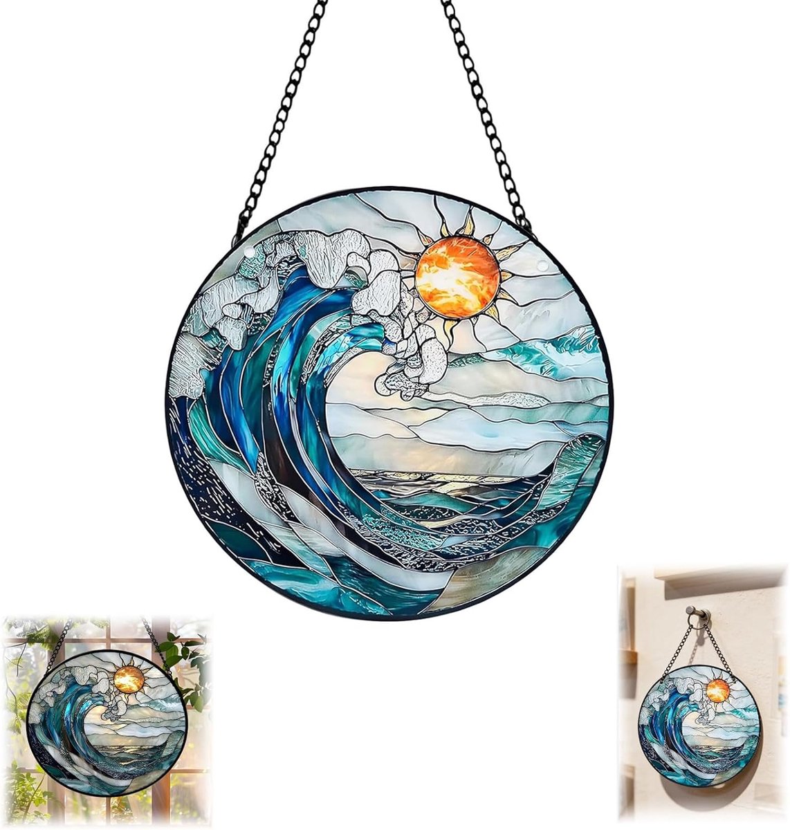 Acryl zonneschijnvanger raamdecoratie - Blauwe golven 20x20cm - Boho dromenvanger - Ideaal voor woonkamer of tuin - SnelShoppen