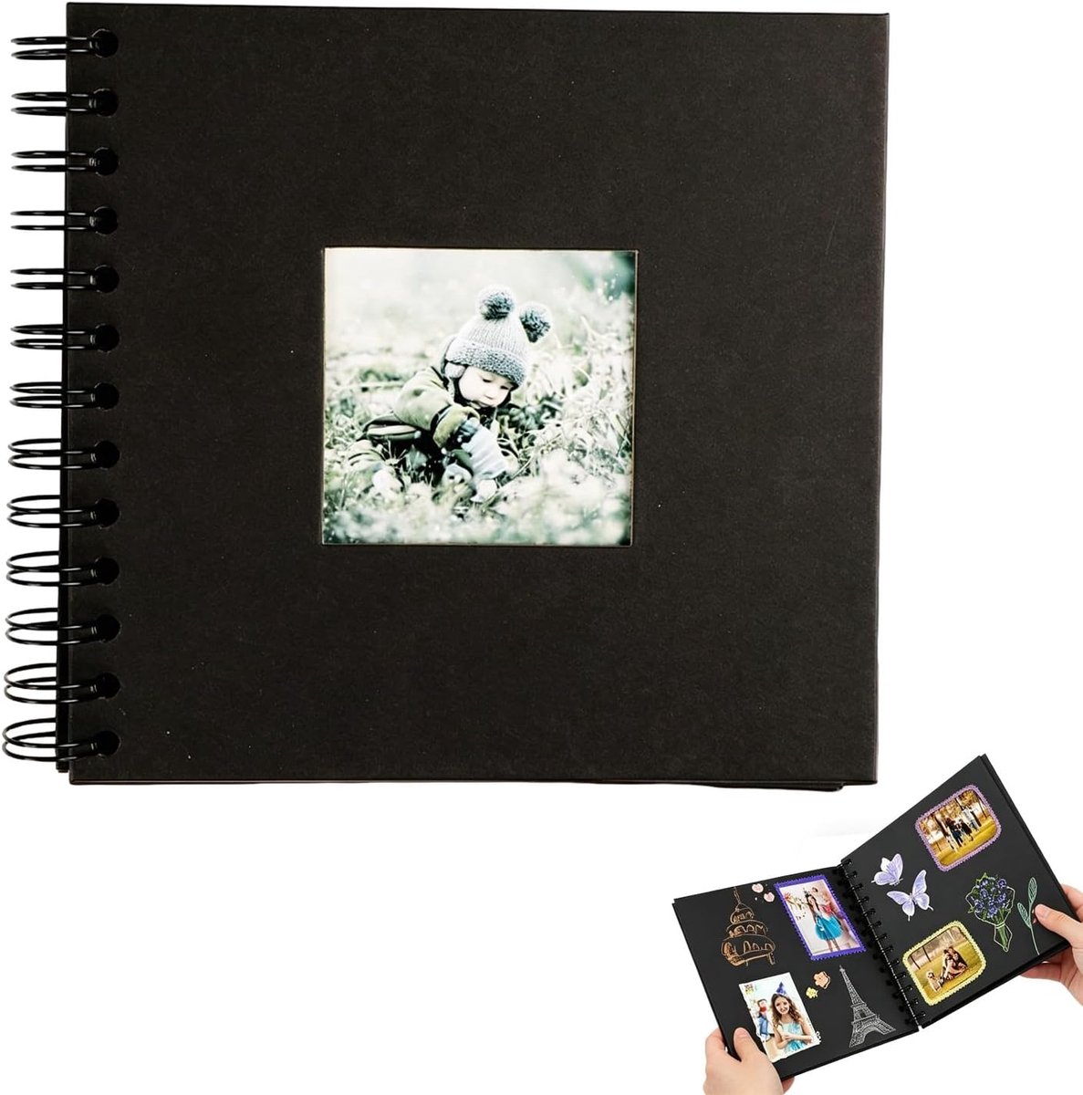 Fotoalbum 20 pagina's zwart - 17x17cm scrapbook met spiraalband - DIY album voor foto's - perfect voor herinneringen - SnelShoppen