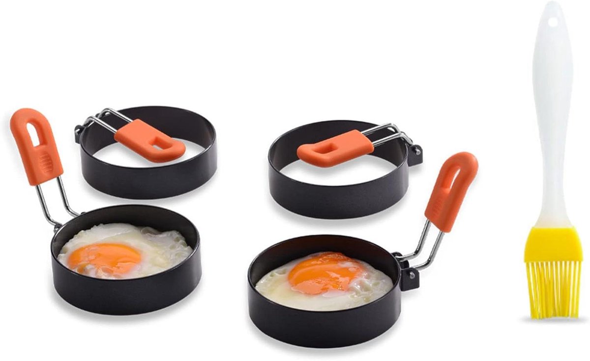 Eierringen Set - Kookringen Ei - Ontbijt Maken - Siliconen Handvat - 5 stuks - Zilver