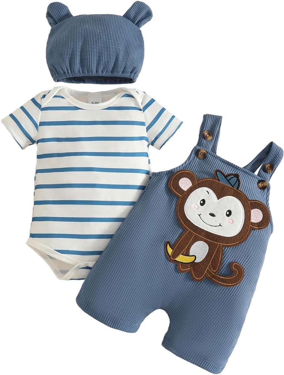 Newborn baby kleding set - korte mouwen gestreept - dierenpatroon - comfortabele zomerset - SnelShoppen