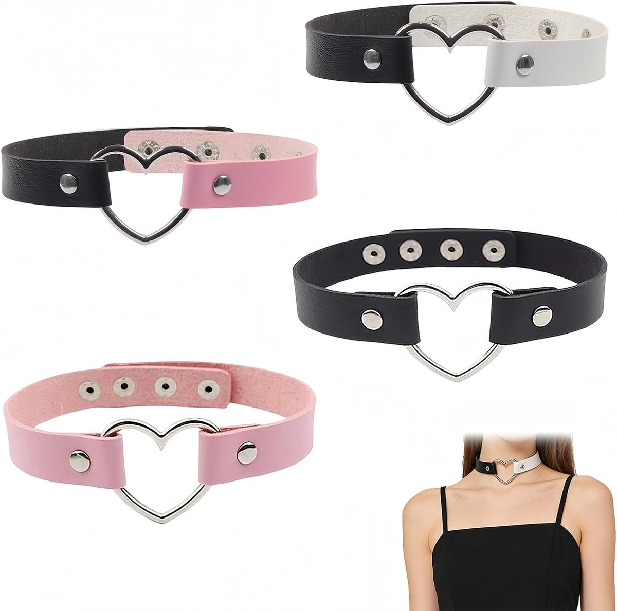 Thijox - Hart Choker Dames Lederen Choker Halsband Zwart - Verstelbare PU Leer Gothic Punk Rock Sieraden met Metalen Hart Hanger voor Feest en Dagelij