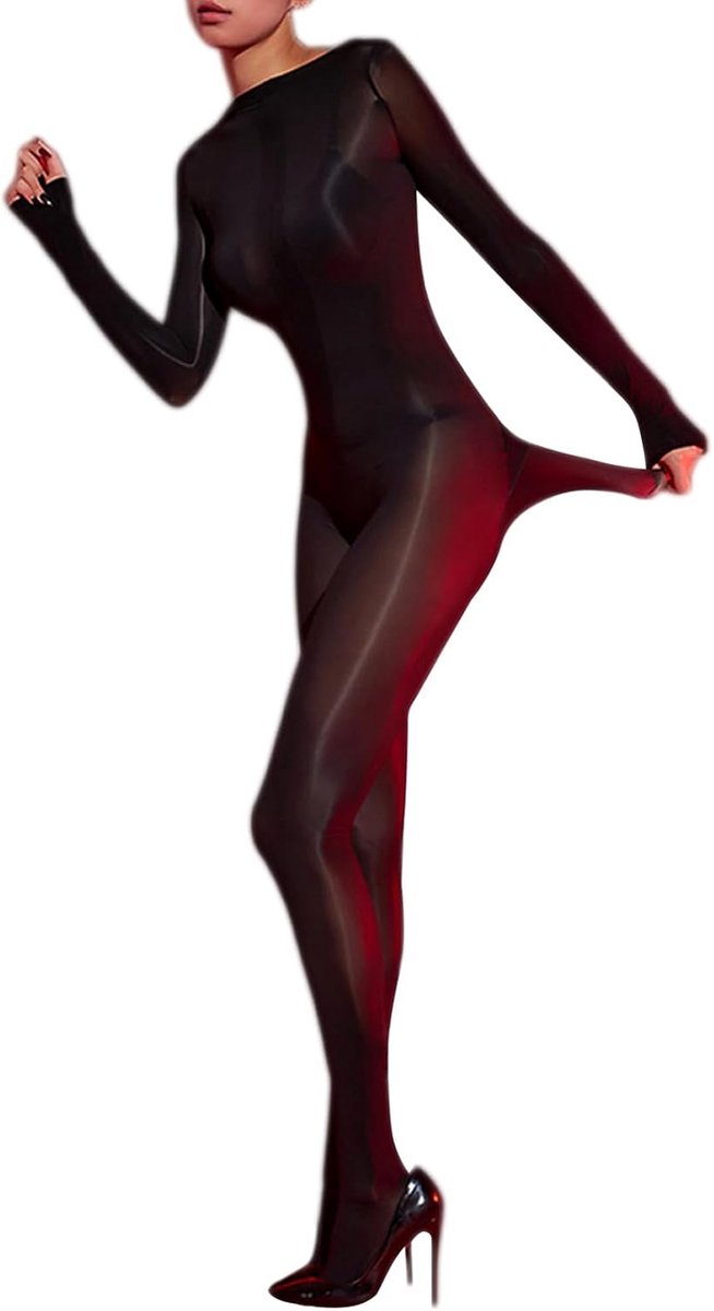 Bodystocking Dames Shiny - Lange Mouwen - Nylon Catsuit - Sexy en Verleidelijk - SnelShoppen