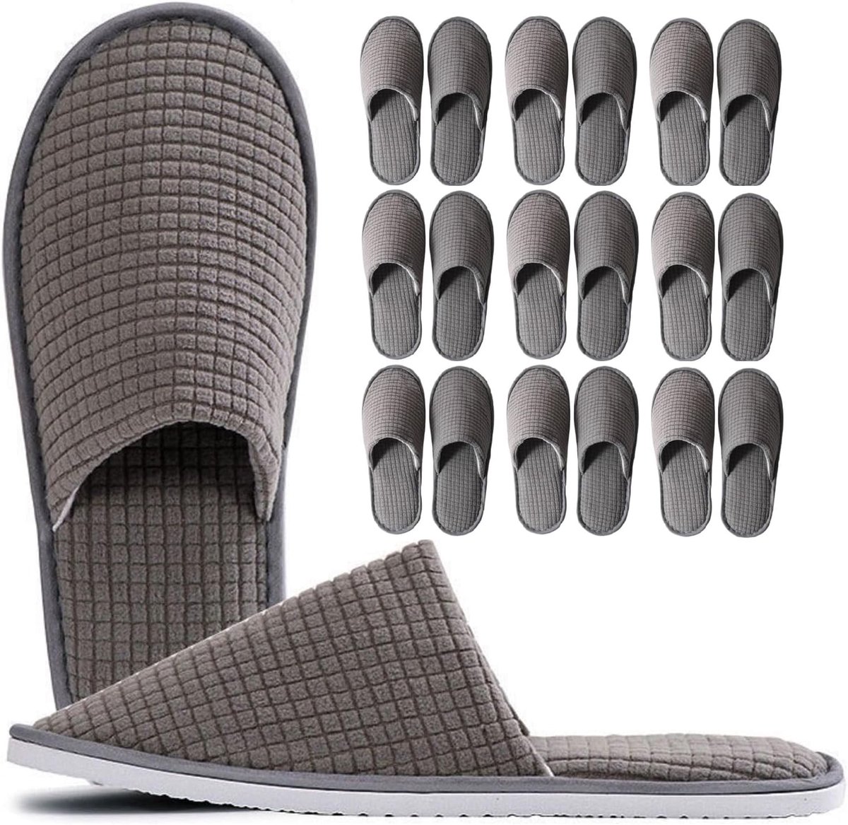 Thijox - Gasten Pantoffels voor Dames en Heren, Badstof Slippers, Spa-Hotelslippers, 10 Paar Universele Maat, Grijs, Perfect voor Thuis, Kantoor en Ho