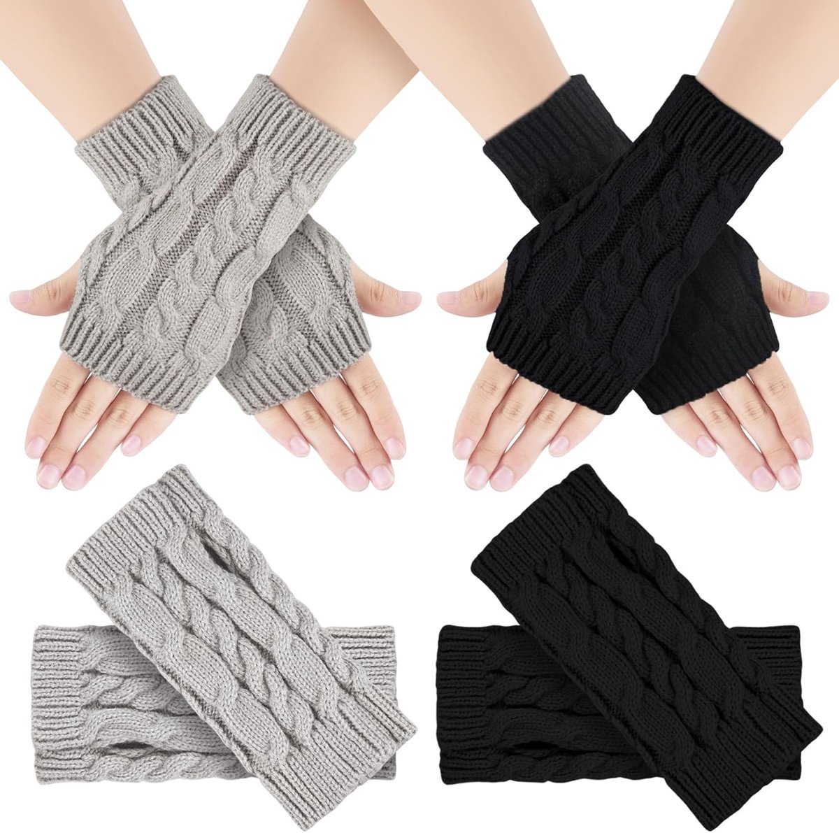 Vingerloze Handschoenen 2 Pairs - Unisex Handwarmers - Gebreid, Dun - Ideaal voor Koude Dagen - SnelShoppen