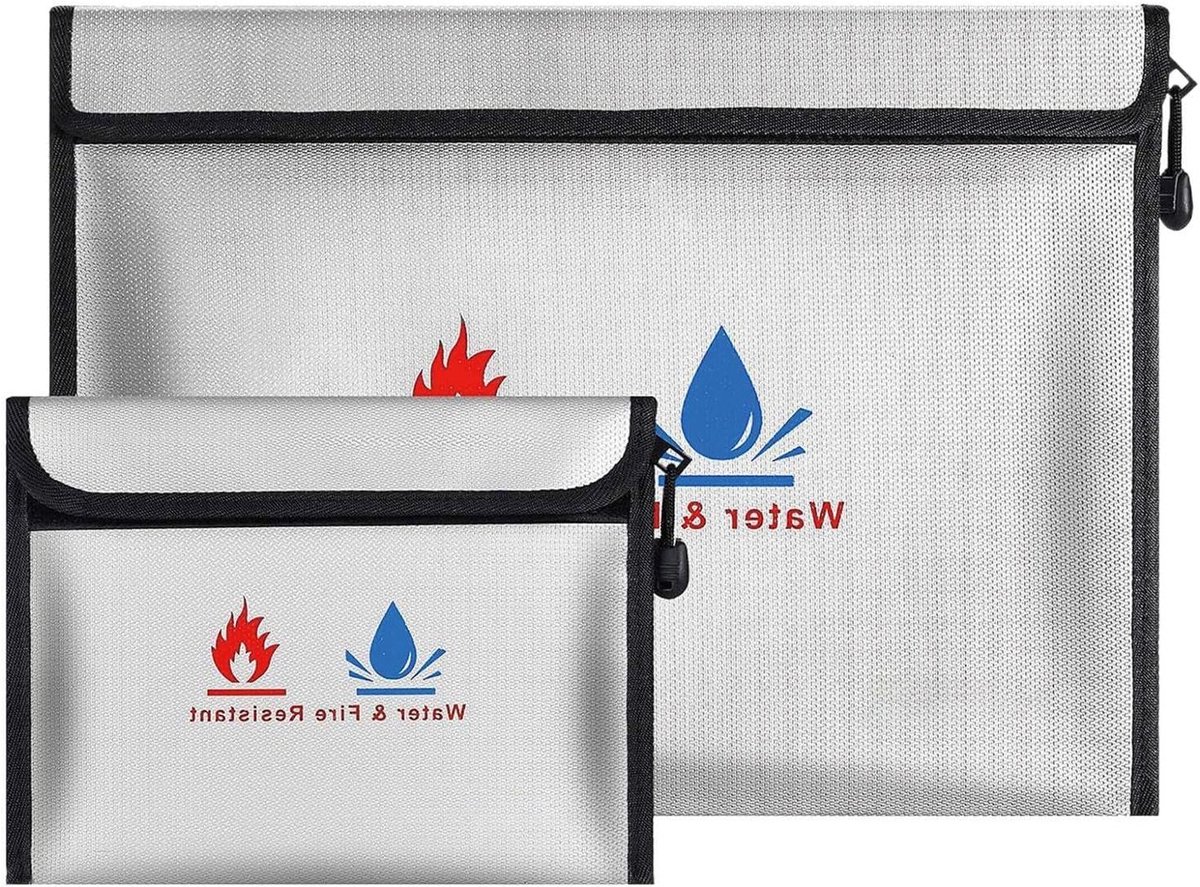 Brandvrije Documententas - Waterdichte Opbergtas - Veilig Documenten Bewaren - Dubbele Laag Brandwerend - 38 x 28 cm - Grijs