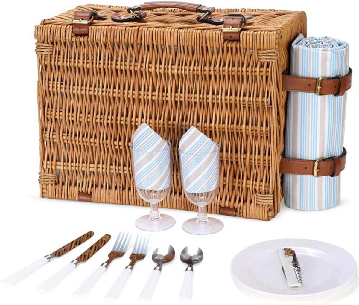 Lìon® Picknickmand - Picknickmand 2 Personen - Mand Outdoor - Bruin - 31cm x 40cm x 19cm
