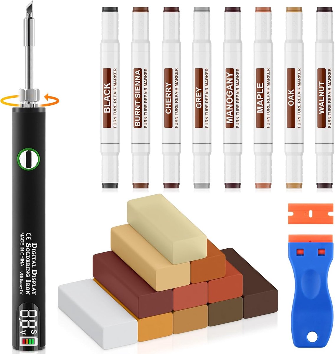 Laminate Repair Kit - Professionele hout reparatie set - 11 kleuren wax en 8 kleurmarkers - Herstel krassen en deuken - ShopVlot