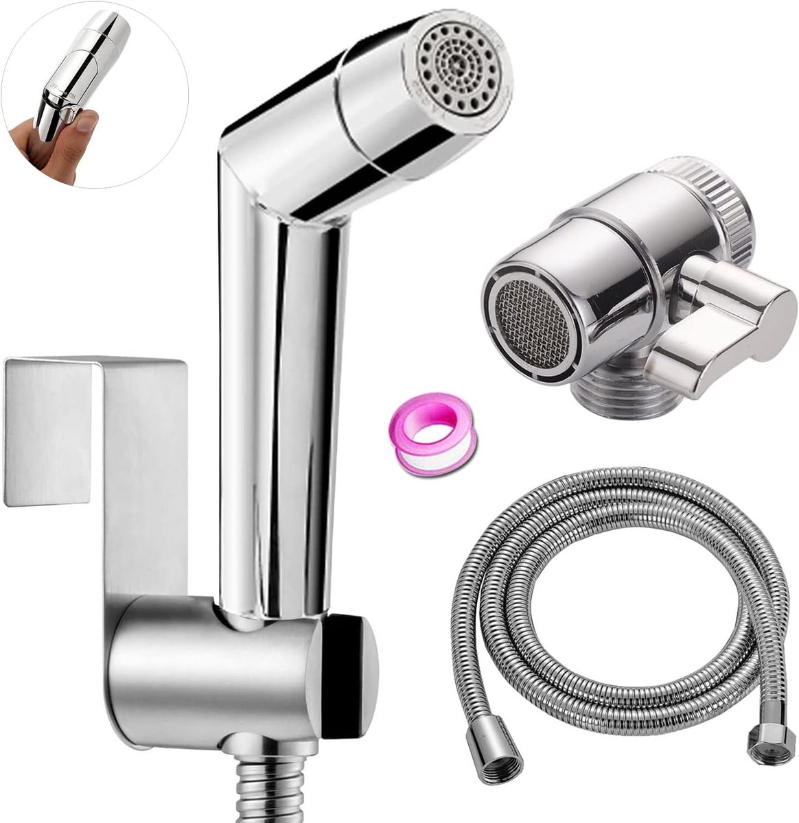 Bidet Handdouche Set - Verstelbare Spraykop ABS Chroom - Inclusief Slang en Haak - Voor Comfortabele Hygiëne - ShopVlot