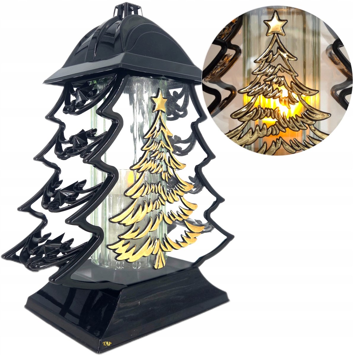 Grote Kerstboom Znicz 34cm Zwart Goud - Sfeervolle kerstdecoratie