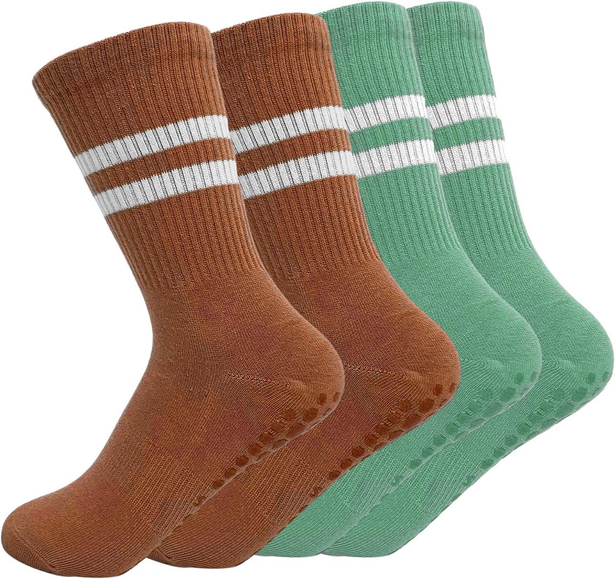 Sokken met grips, antislip pilatessokken met lange grip sokken voor vrouwen meisjes thuis gym sport workout fitness (groen + oranje)
