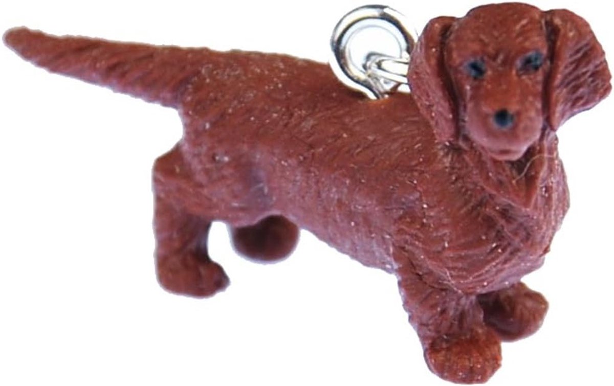 Teckel rubberen charm rits trekker hond huisdier dier teckel - handgemaakte modesieraden I kettinghanger verzilverd - bedelhanger bedelarmband - hanger voor armband, 30 mm, Rubber Metaal