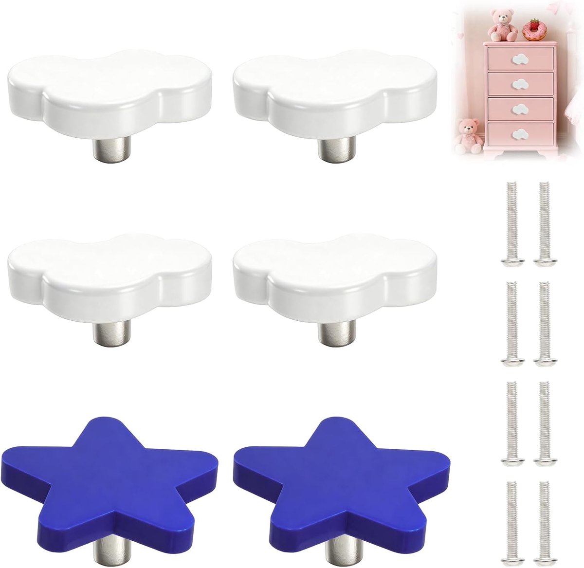 Set van 6 meubelgrepen, kastknoppen, cartoonvorm, ladegreep, zachte rubberen deurknoppen voor kastgreep, laden, knoppen, kinderkamer, kasten, speelgoed, organizer, box voor jongens en meisjes