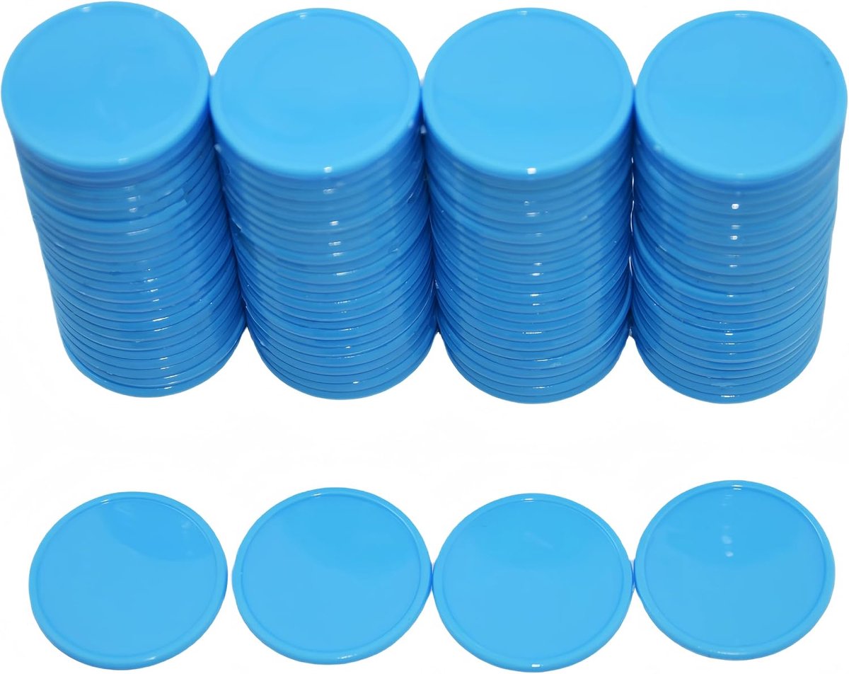 Ondoorzichtige plastic leertellingtellers Mini Pokerchips Spelletjestokens met opbergdoos (Hemelsblauw, 25mm)