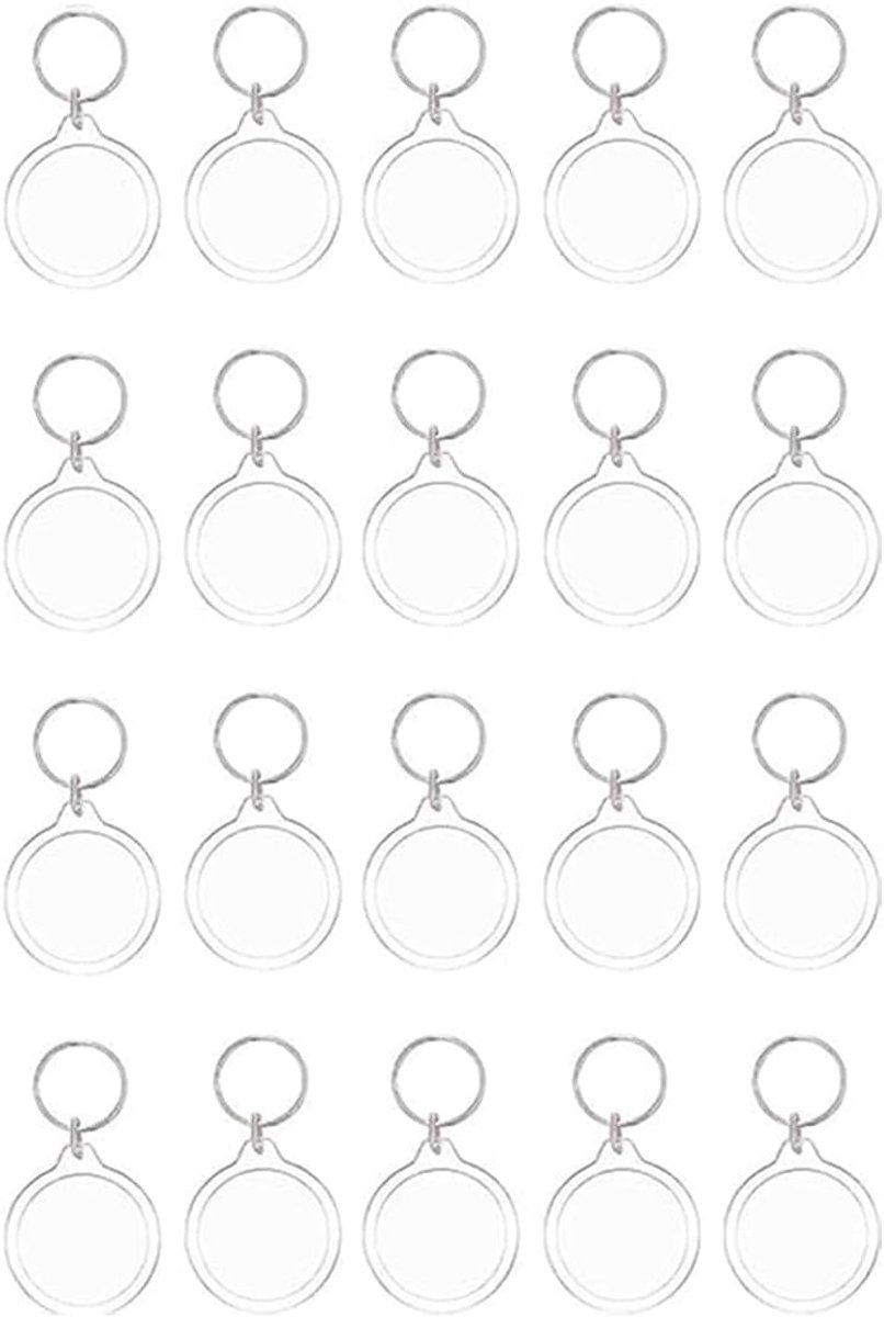 20 stuks acryl sleutelhanger fotolijst, ronde transparante sleutelhanger voor foto, blanco inzetstukken gepersonaliseerde foto sleutelhanger voor knutselcadeaus