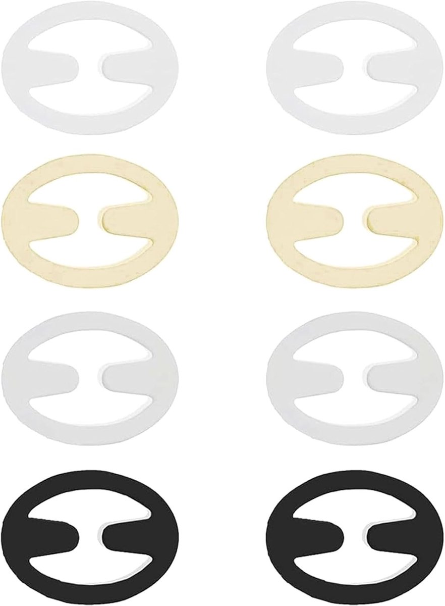 8 stuks BH-bandjesclips, set met ovale racerback-BH-clips, voor bruidsjurken, fitnesssport, voorkomt dat schouderbandjes glijden (huidkleur, wit, zwart, transparant)