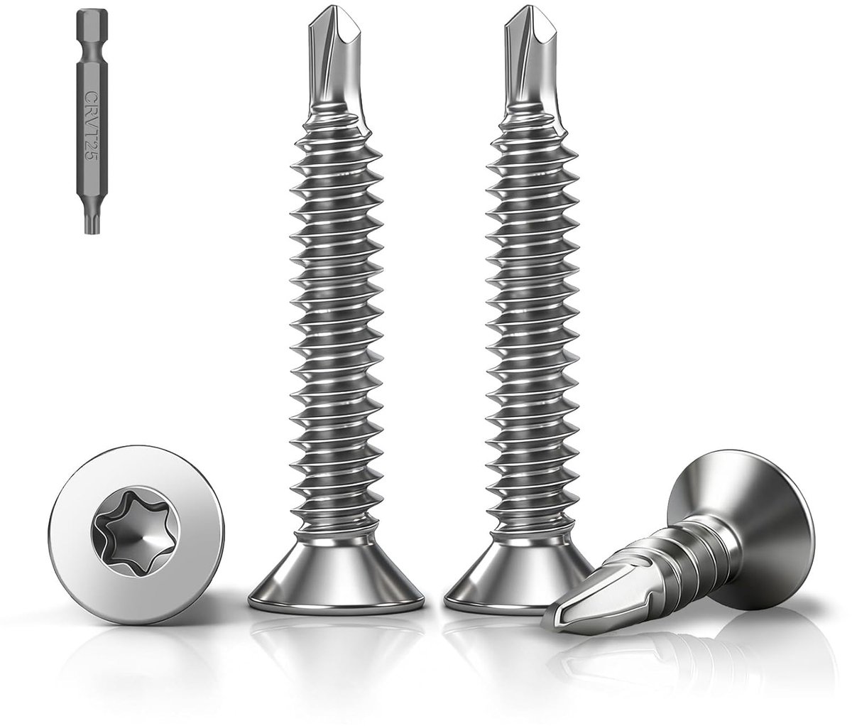 50 stuks Torx-boorschroeven, M5,5 x 45 mm, verzonken kop, zelftappende schroeven, roestvrij staal 410, platte kop, zelfborende schroeven, plaatschroeven DIN7504, metalen dakschroeven voor staal, plaat