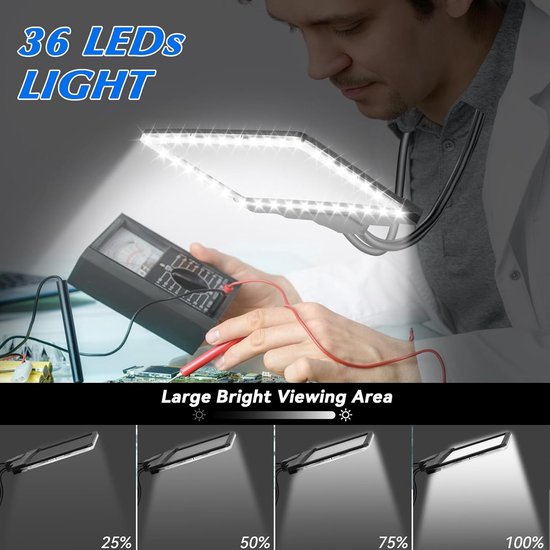 5x Handsfree vergrootglas met licht, om de nek te hangen, flexibele zwanenhals volledige pagina vergrootglas, 19,8 cm x 14,5 cm groot paginavergrootglas voor het lezen van kleine lettertjes en — afbeelding 2