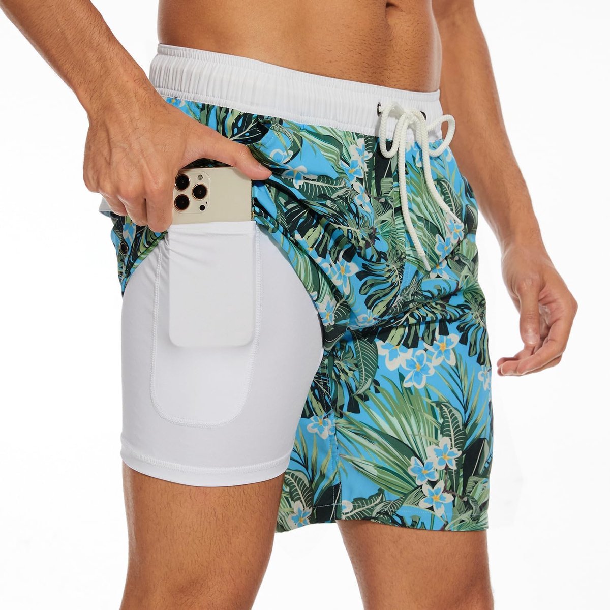 Shorts voor heren, sneldrogende zwembroek, strandshorts, surfboardshorts met compressieliner en zakken