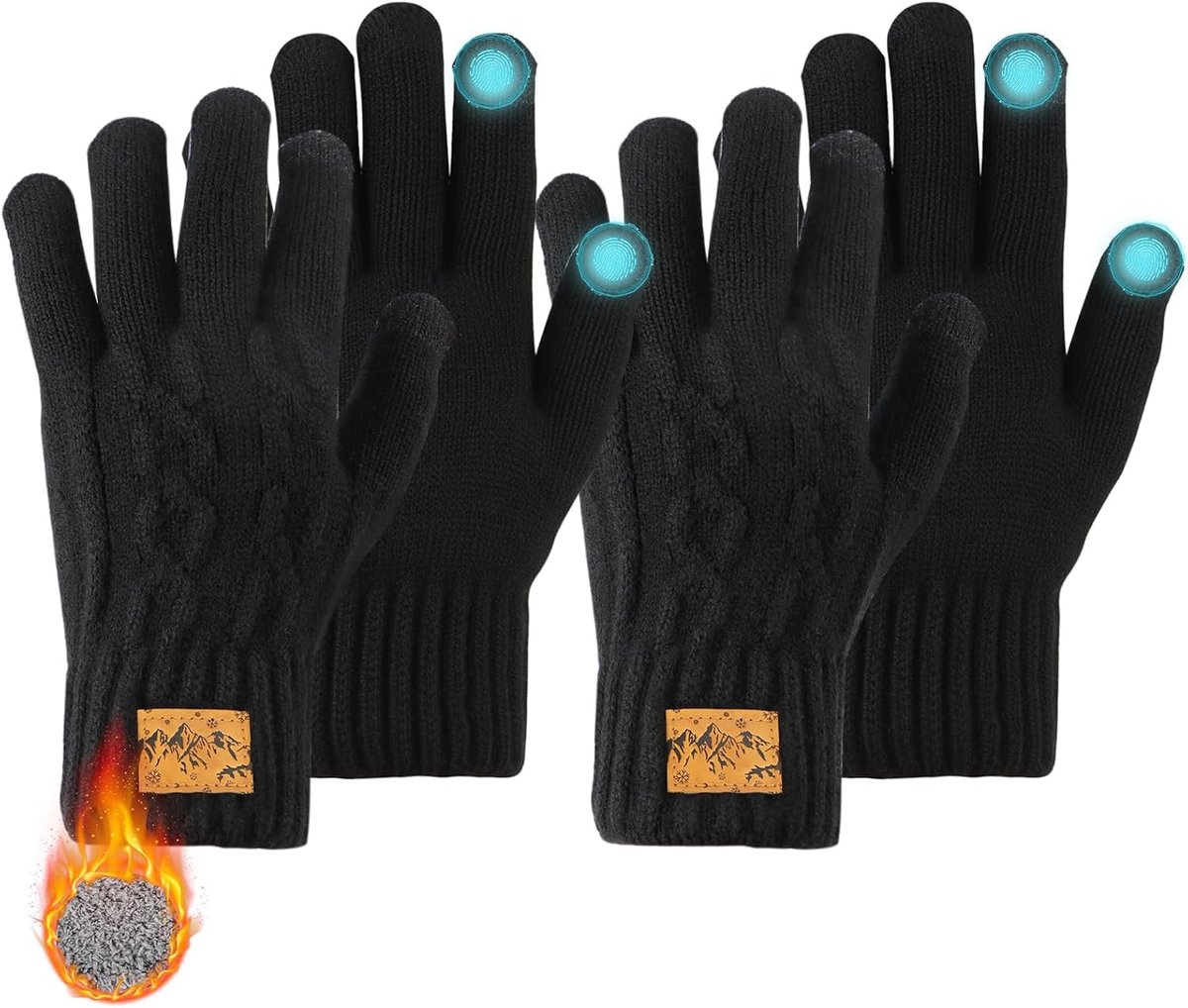 Handschoenen, touchscreen-handschoenen, gebreide vingerhandschoenen, warm en winddicht, winterhandschoenen voor sport, voor mannen en vrouwen [2 paar]
