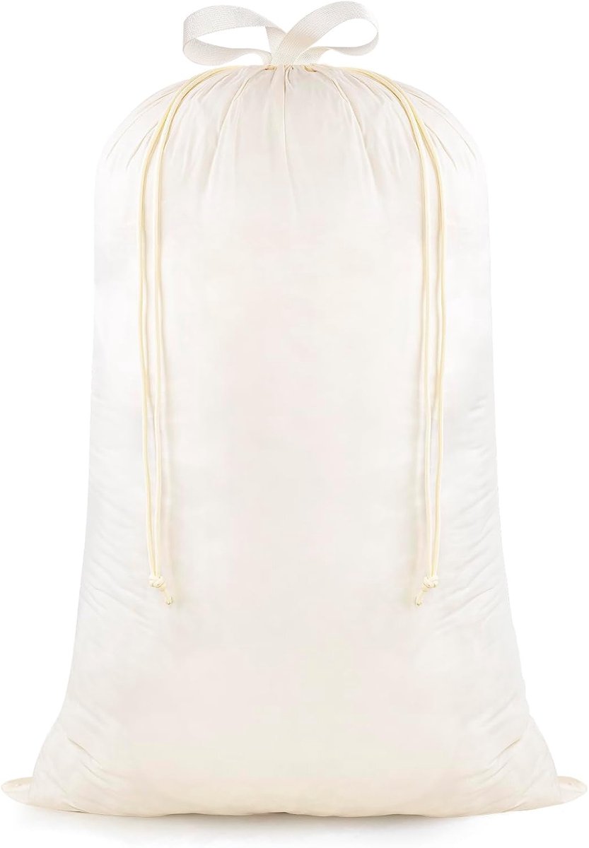 Waszak met handgrepen en trekkoord, extra grote zware opbergtas voor vuile kleding, 60 x 89 cm, ultralichte reiswaszak, mandmandvoering, wasbare nylon opbergzak, crème