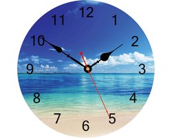 Blauw Vreedzaam Zee Wandklok, Stil Niet Tikkend Mooi Hemel Strand Ronde Klokken, Makkelijk Te Lezen Decoratief Wandklokken voor de Keuken Bad Woonkamer Startpagina Kunst Decor, 34 cm