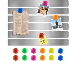 roestvrij zilverplaten strips - 6 stuks zelfklevende memometalen magneetstrip met 12 kleurrijke magneetknoppen, frameloze metalen bulletin strip voor kantoor, thuis, fotowand, koelkast