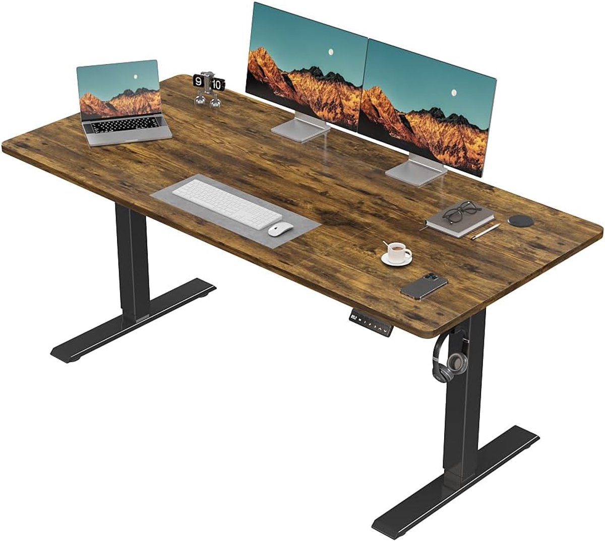 Elektrisch Staand Bureau 130 x 60 cm, In Hoogte Verstelbaar Bureau, Ergonomisch Computer Bureau voor Thuis en Kantoor, Bruin