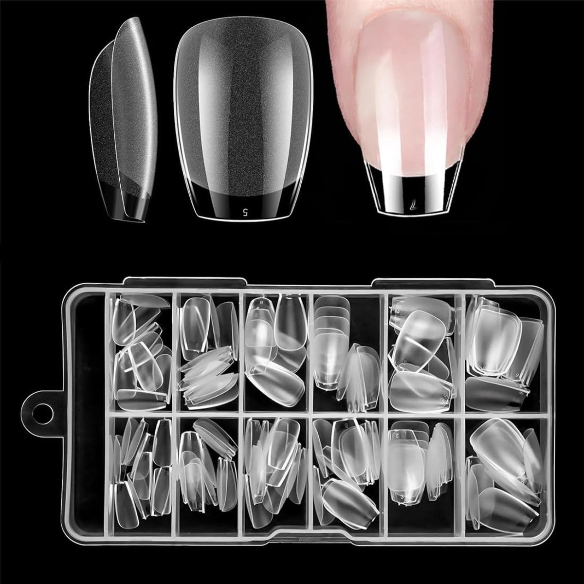 240 stuks Volledige dekking nageltips, Extra kort doodskist nageltips, Zacht gel om op te drukken nageltips, voor gelnagels, kunstnagels, 12 maten (kort)
