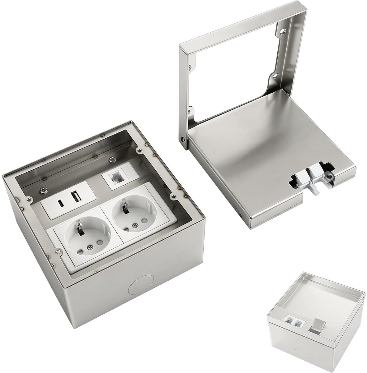 Vloerstopcontact voor binnen, USB, inbouwstopcontact, keuken, vloerinbouw, stekkerdoos met 1 RJ45-aansluiting, vloerstopcontact voor buiten, voor de vloer in keuken, woonkamer en kantoor