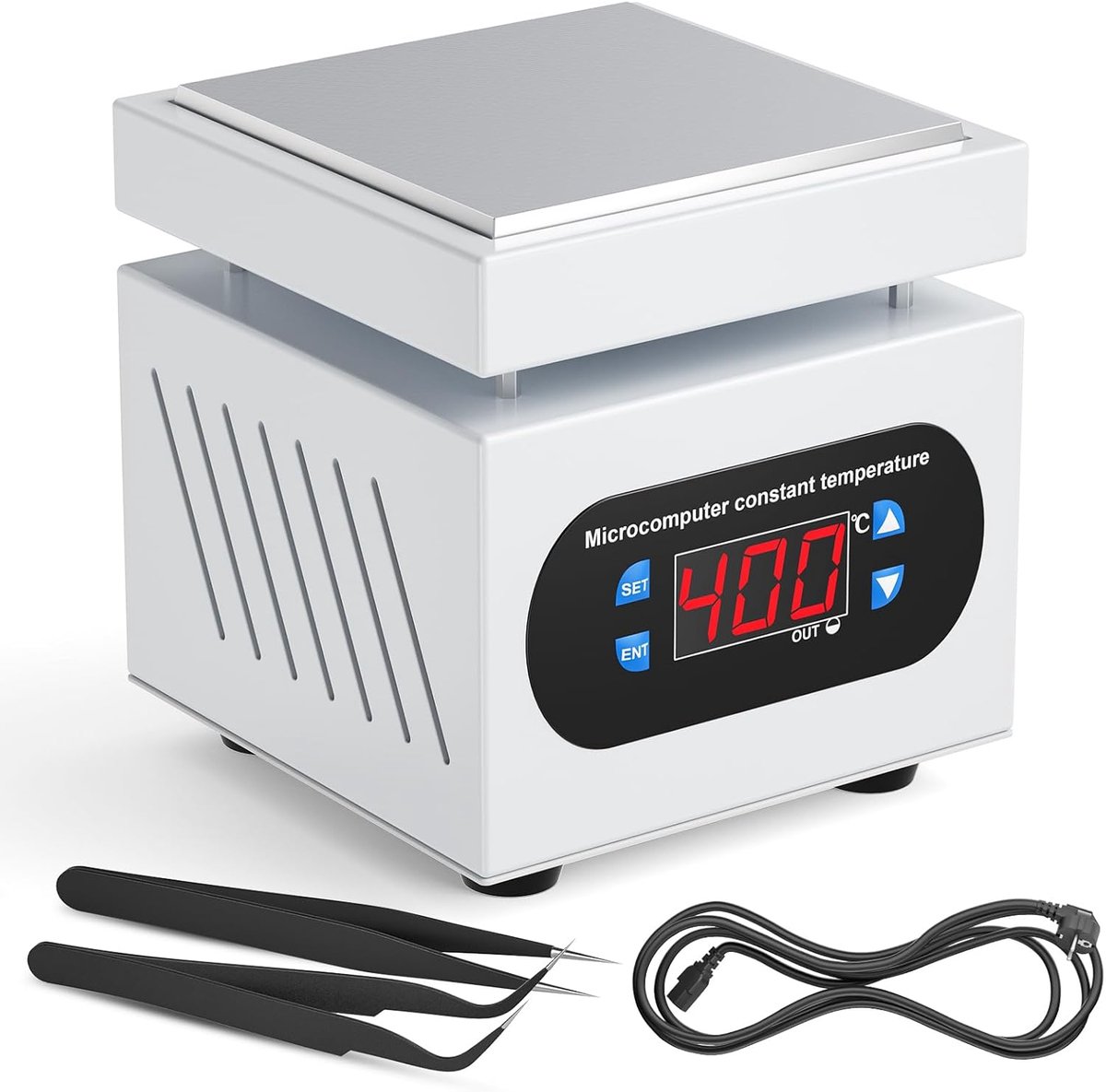 350 W, elektrische verwarmingsplaat, soldeerstation, 100 x 100 mm, 0-400 °C, voorverwarmingstation, led-microcomputer, elektrische voorverwarming, rework heater lab, voor