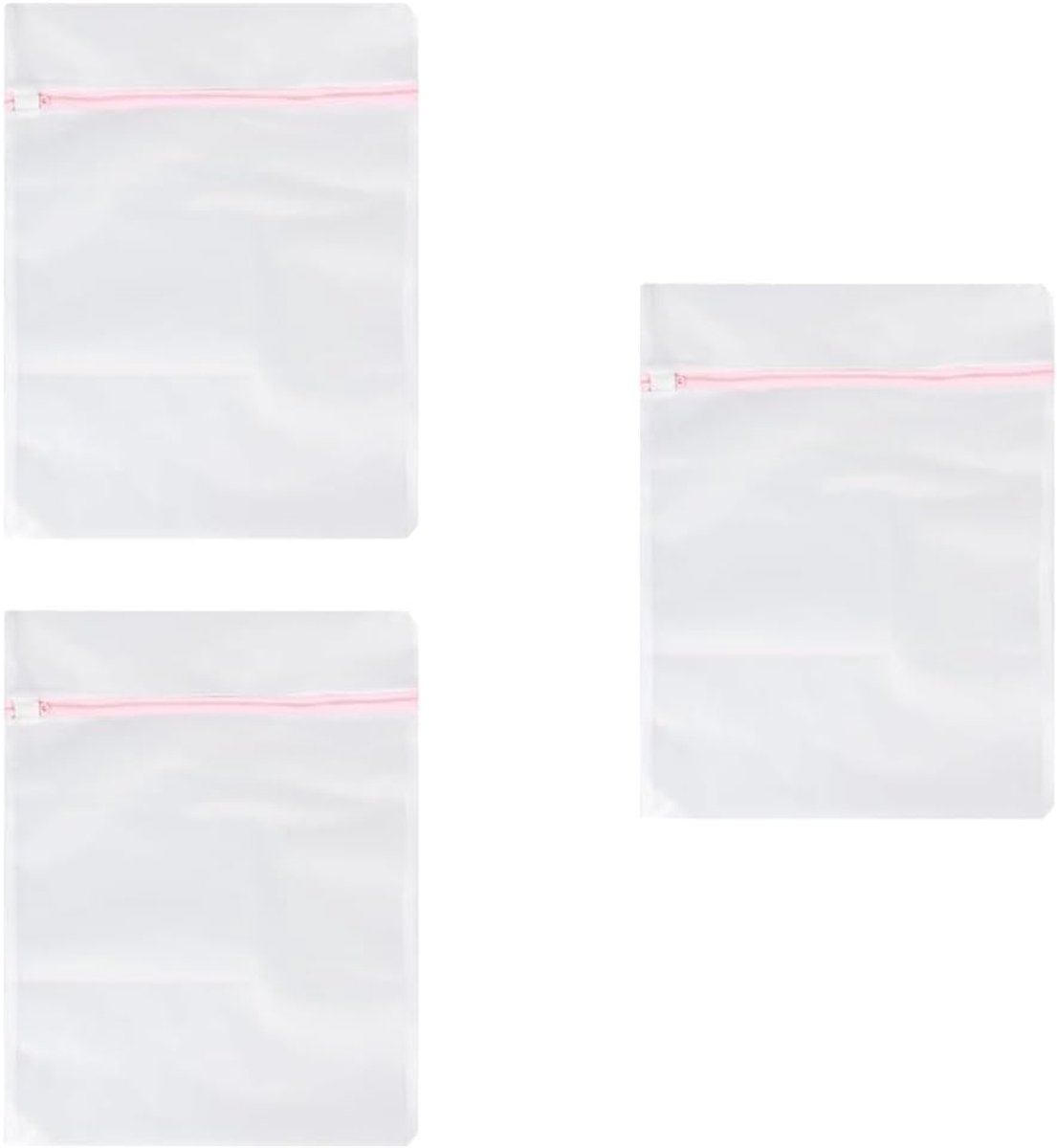 3 stuks wasnet voor wasmachine, 60 x 60 cm, groot, fijnmazig waszak met roze ritssluiting, waszak XXL, voor gevoelige kleding, blouses, gordijnen, beddengoed, reisopslag
